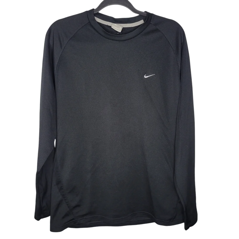 Vintage Y2K Nike Swoosh Logo Mesh Jersey Long Sleeve Shirt Size Large in Black